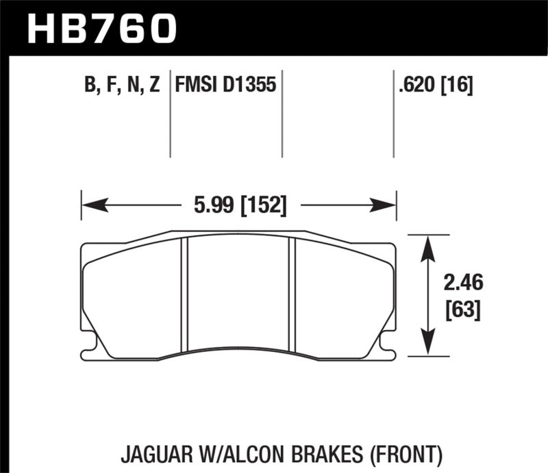 Hawk HB760U.620 08-12 Jaguar XKR w/Alcon Brakes DTC-70 Front Race Brake Pads