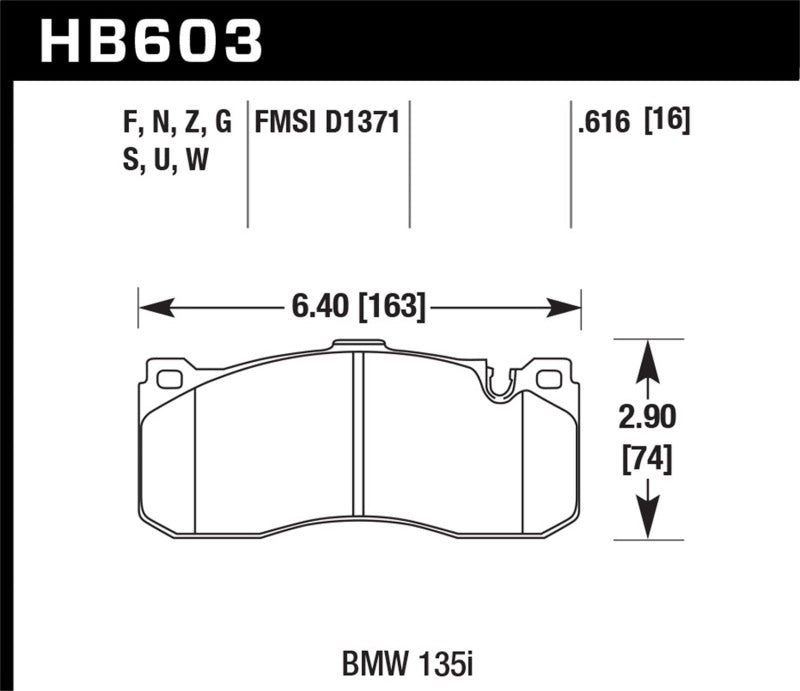 Hawk HB603U.616 BMW 135i DTC-70 Race Front Brake Pads