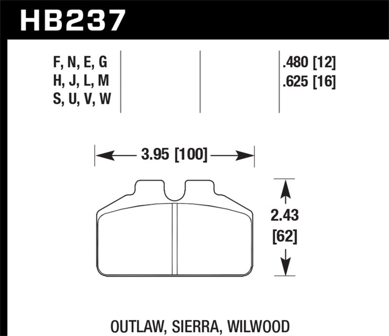 Hawk HB237G.480 Wilwood Dynalite w/ Bridgebolt Caliper DTC-60 Race Brake Pads