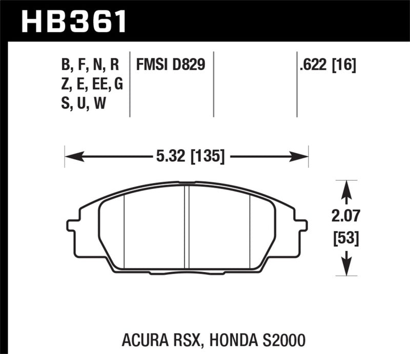 Hawk HB361B.622 2002-2006 Acura RSX Type-S HPS 5.0 Front Brake Pads