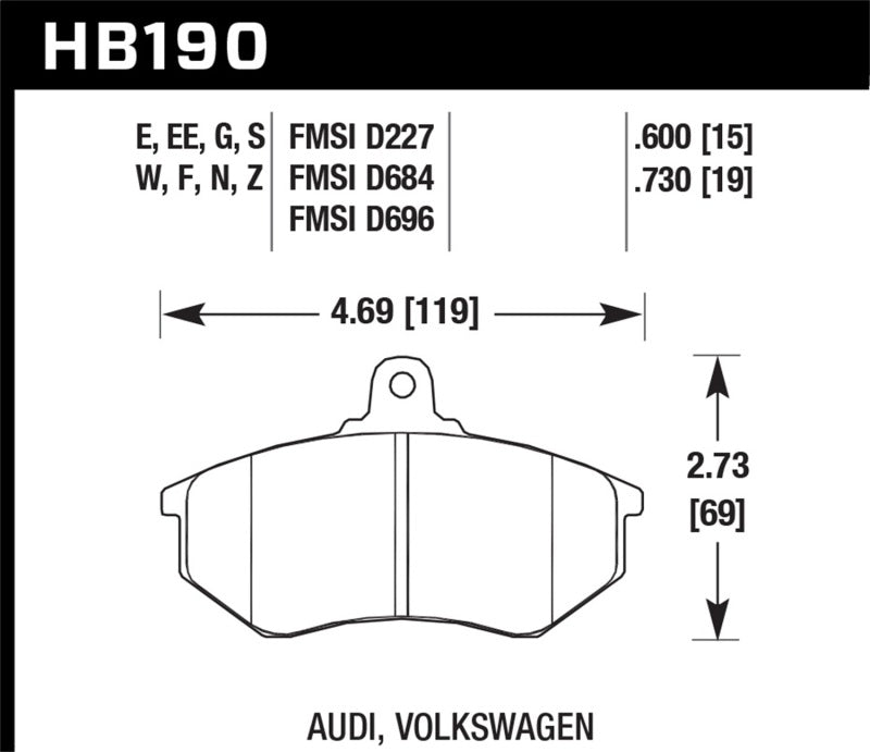 Hawk HB190E.600 Audii 5000 S Turbo/4000CS Quattro/Coupe GT / Volkswagen Golf/Jetta/Passat  Race Front Bra