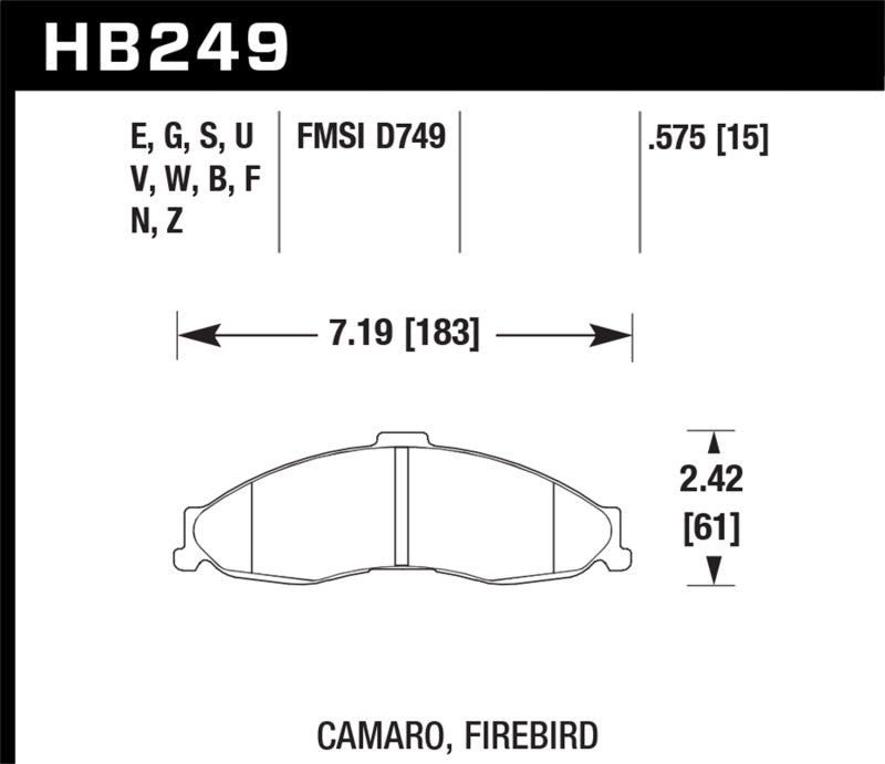 Hawk HB249G.575 98-02 Chevy Camaro / 98-02 Pontiac Firebird Race DTC-60 Front Brake Pads