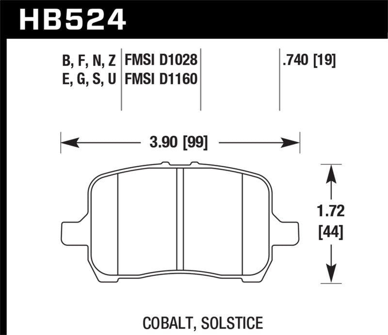 Hawk HB524B.740 2005-2007 Chevrolet Cobalt SS (Standard brakes) HPS 5.0 Front Brake Pads