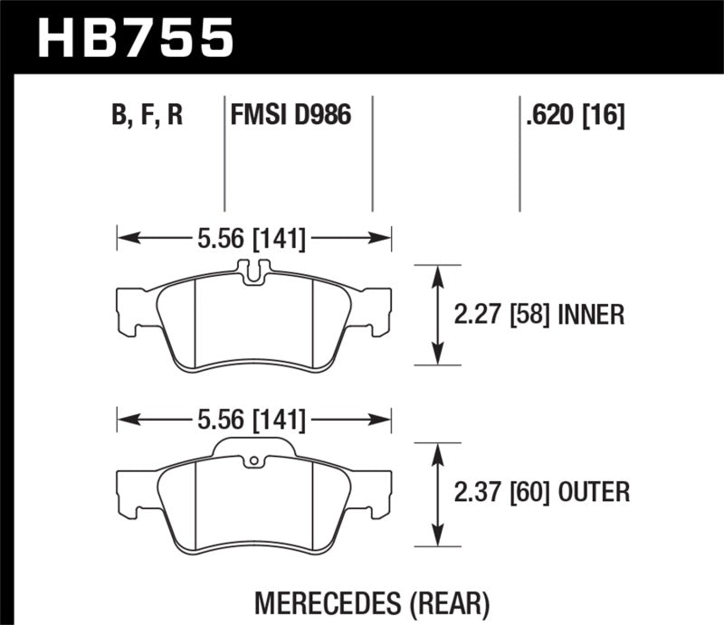 Hawk HB755B.620 03-06 Mercedes Benz SL500 HPS 5.0 Rear Brake Pads