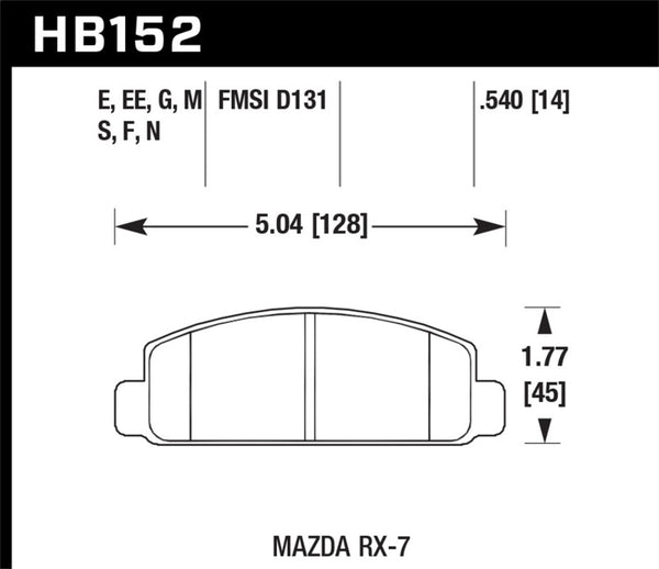 Hawk HB152D.540 88-91 Mazda RX-7 1.3L 10th Anniversary 1 Piston Caliper Front ER-1 Brake Pads