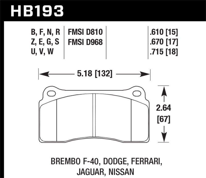 Hawk HB193F.670 09-11 Nissan GT-R HPS Street Rear Brake Pads