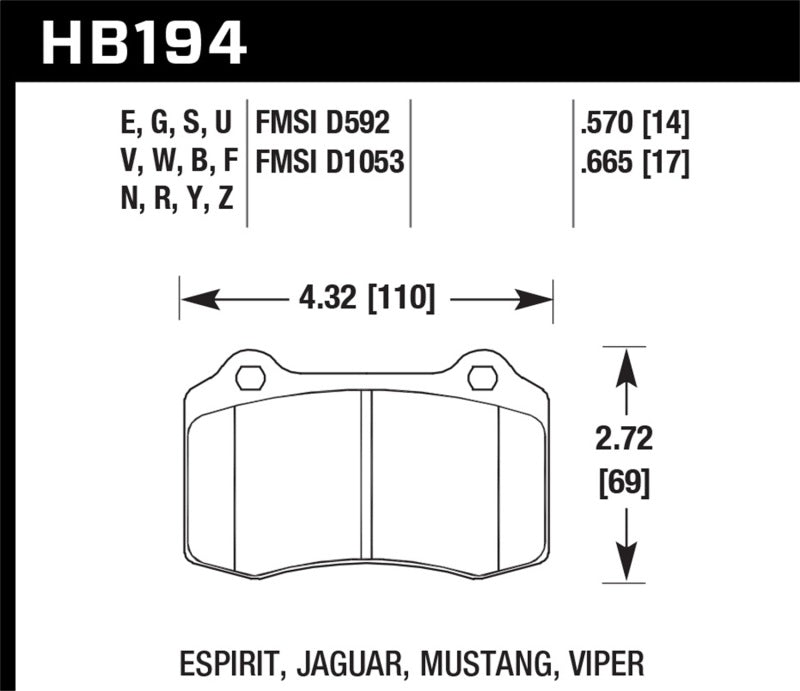 Hawk HB194N.665 HP+ Street Brake Pads