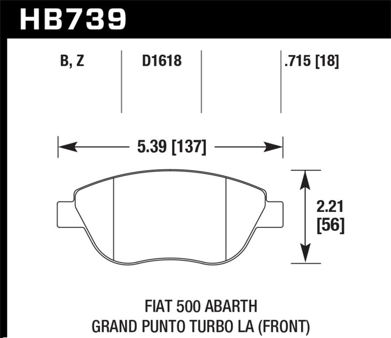 Hawk HB739B.715 2013 Fiat 500 Abarth Front HPS 5.0 Street Brake Pads