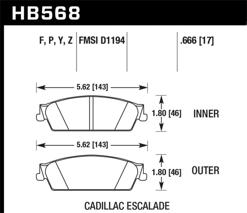 Hawk HB568P.666 07-08 Escalade 6.2 / 07-08 Avalanche Super Duty Rear Brake Pads