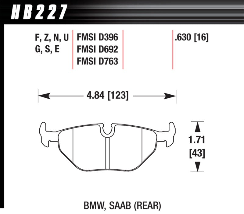 Hawk HB227E.630 BMW 3/5/7 Series / M3 / Z3 / Z4  Race Blue 9012 Rear Brake Pads